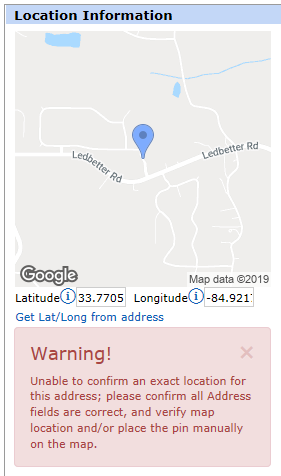 Map Location Warning
