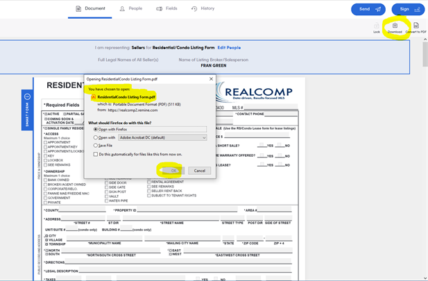 screenshot of document highlighting download button
