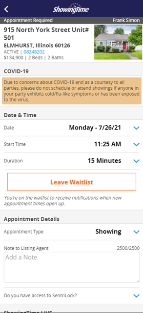 Picture of leave waitlist button in app.