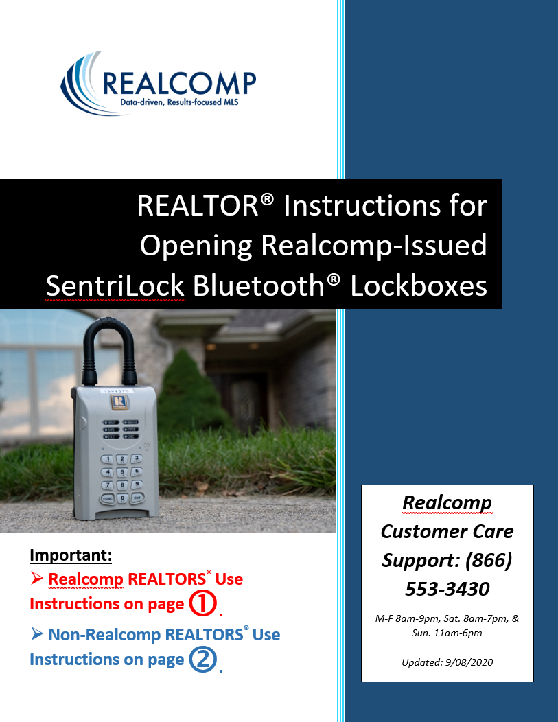 Cover Page for Realtor Instructions for Accessing Realcomp-Issued Sentrilock Bluetooth Lockboxes